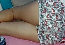 Amateur Indian teen gets caught sleeping and decides to have sex with her step sister